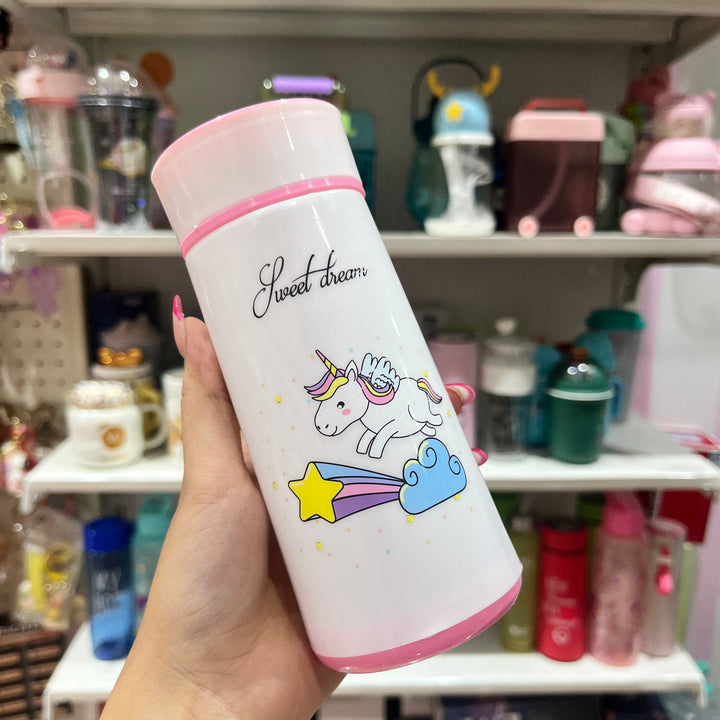 Cute Unicorn Print Glass Bottle