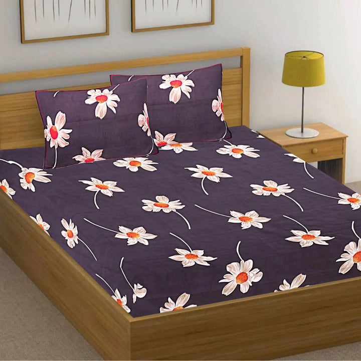 White Sunflower Elastic Fitted Double Bed Bedsheet