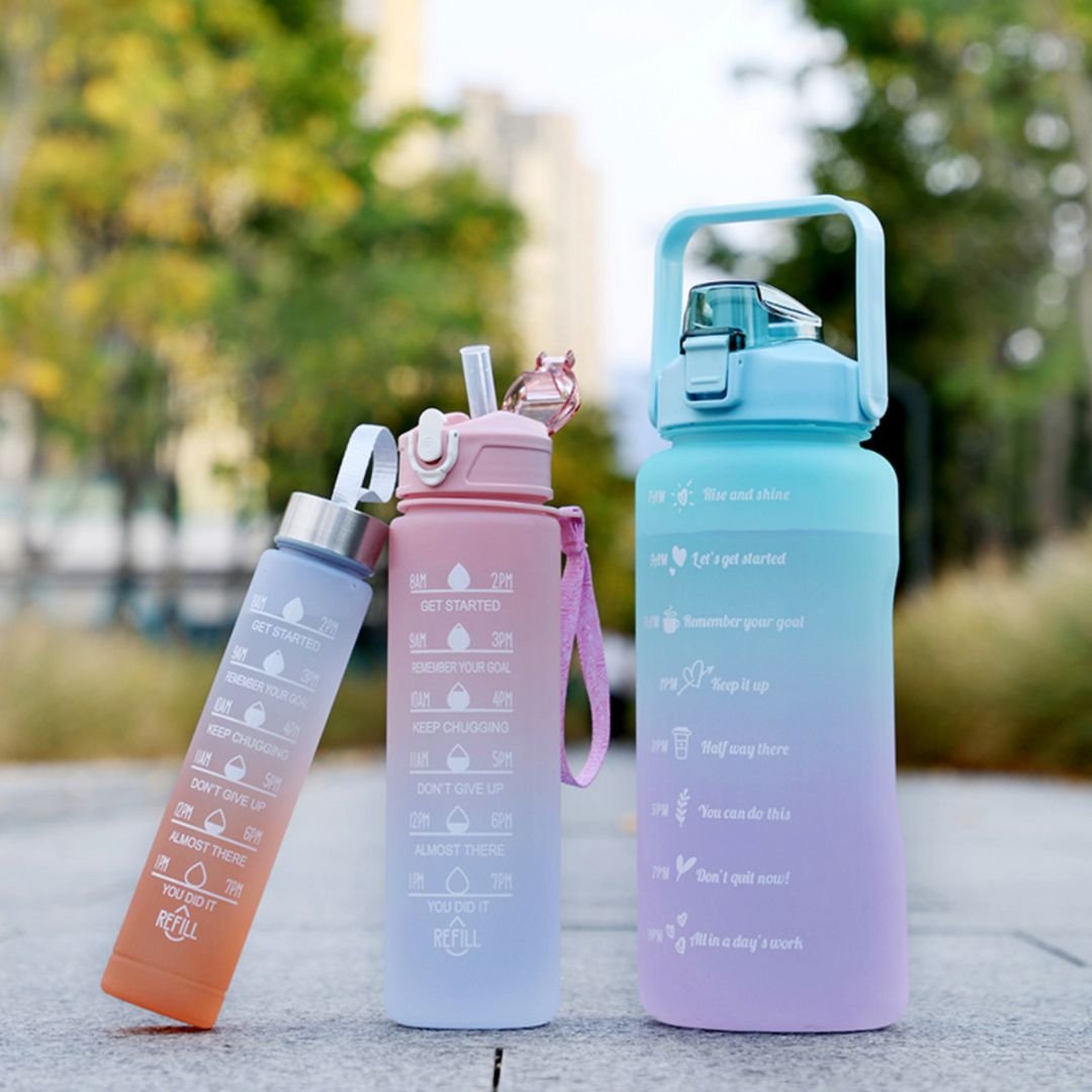 Motivational Water Bottle With Time Marker (Set of 3)