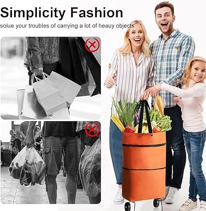 2-in-1 Folding Shopping Trolley Bag with Wheels