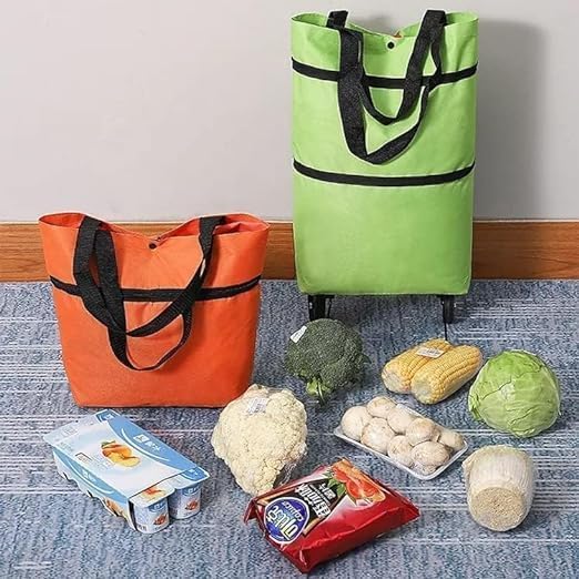 2-in-1 Folding Shopping Trolley Bag with Wheels