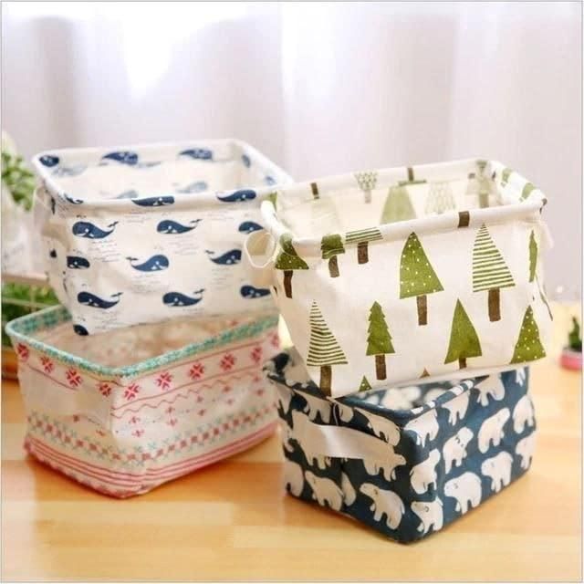 Canvas Fabric Basket with Handle (Random Prints)