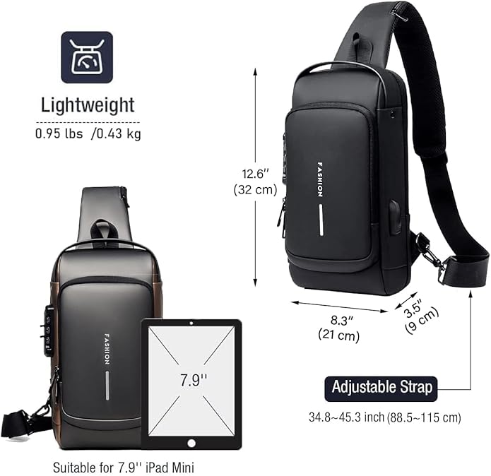 Anti-Theft Crossbody Sling Bag with USB Charging
