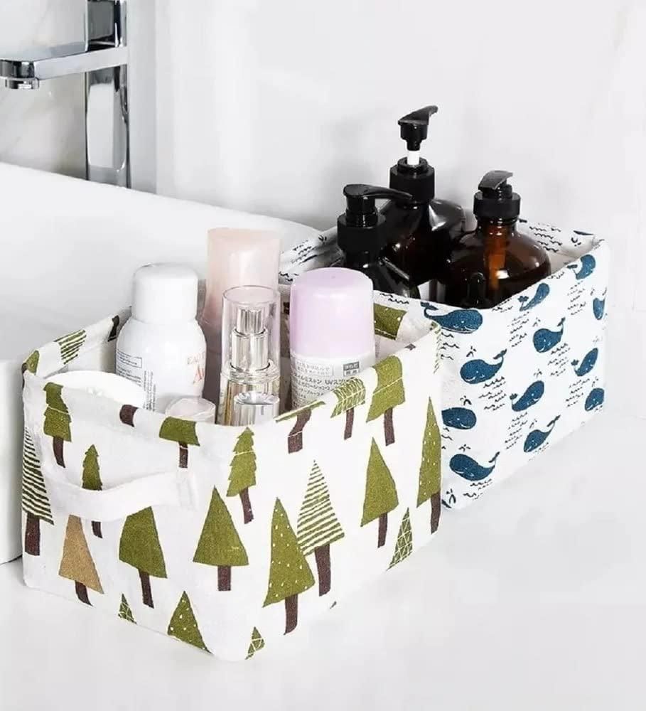 Canvas Fabric Basket with Handle (Random Prints)