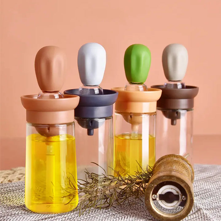 2 in 1 Glass Olive Oil Dispenser Bottle with Silicone Brush