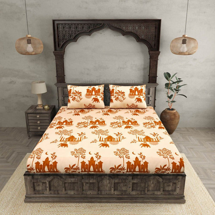 Jaipuri Elephant King Size Double Bed Elastic Fitted Premium Bedsheet
