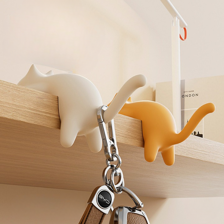 Cute Cat Table Edge Sticky Hook Bag & Key Holder