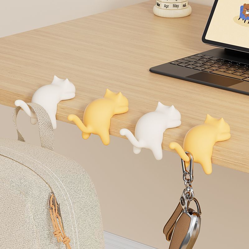Cute Cat Table Edge Sticky Hook Bag & Key Holder