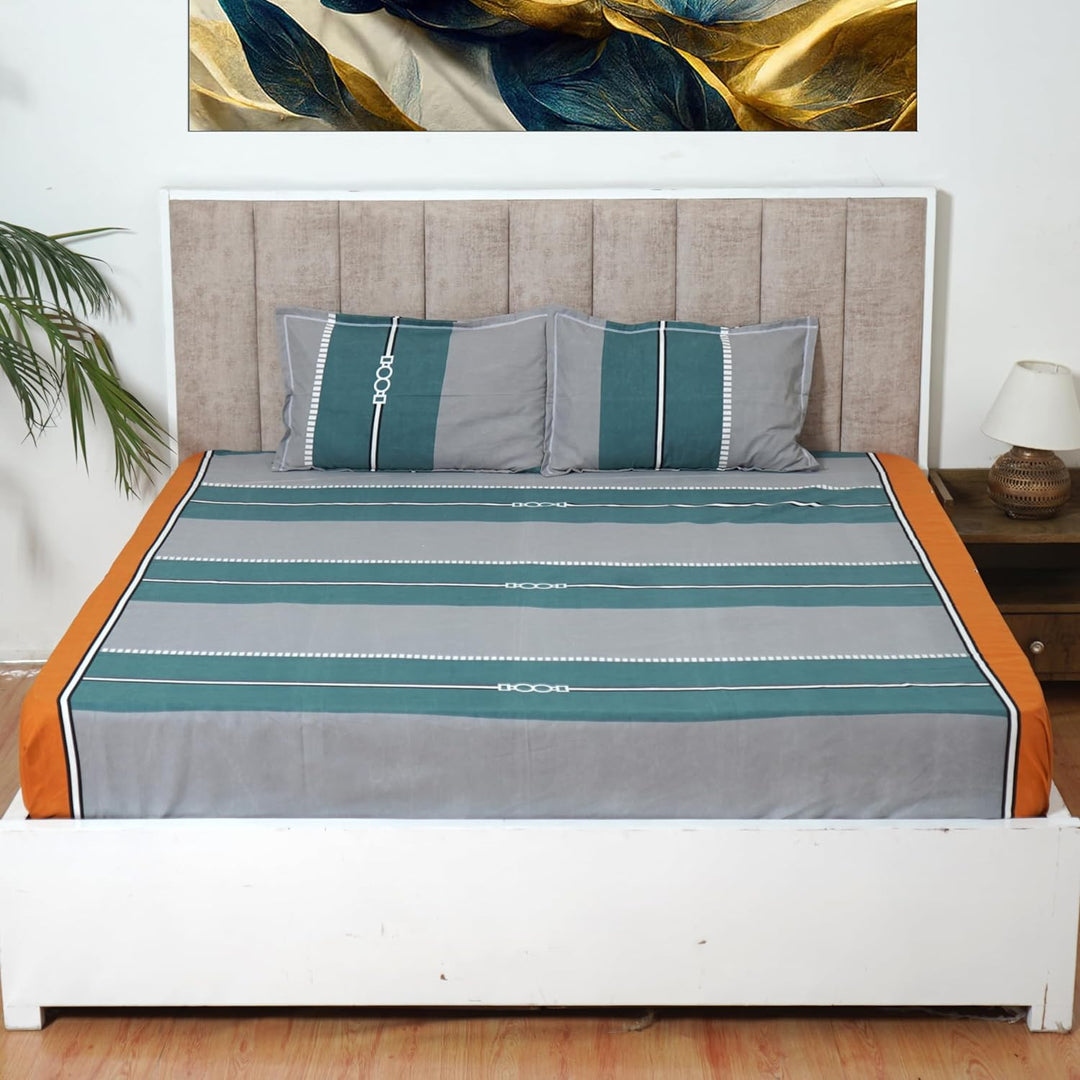 Orange Horse Design King Size Double Bed Elastic Fitted Premium Bedsheet