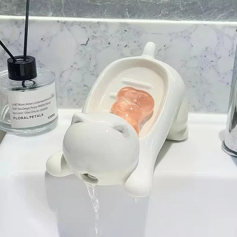 Cute Cat Soap Holder with Drainage