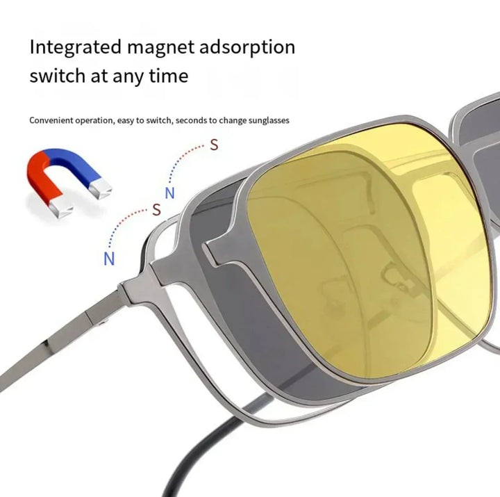 3-in-1 Magnetic Clip-On Glasses | Blue Light Blocking + Polarized + Night Vision Lenses