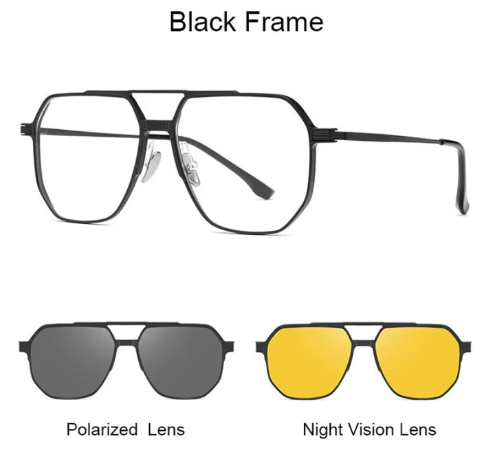 3-in-1 Magnetic Clip-On Glasses | Blue Light Blocking + Polarized + Night Vision Lenses