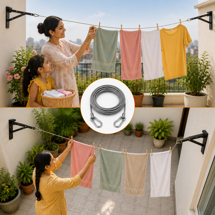 Stainless Steel PVC Coated Clothesline Rope with Locking Hooks