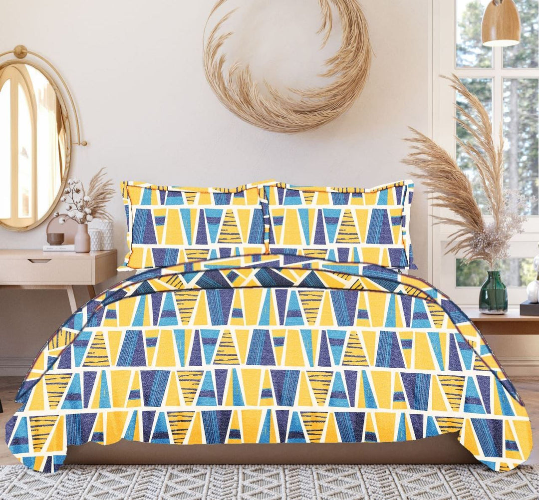 Yellow Triangle King Size Double Bed Elastic Fitted Premium Bedsheet