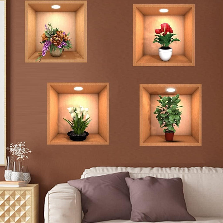 3D Vase Wall Sticker (Pack of 4)