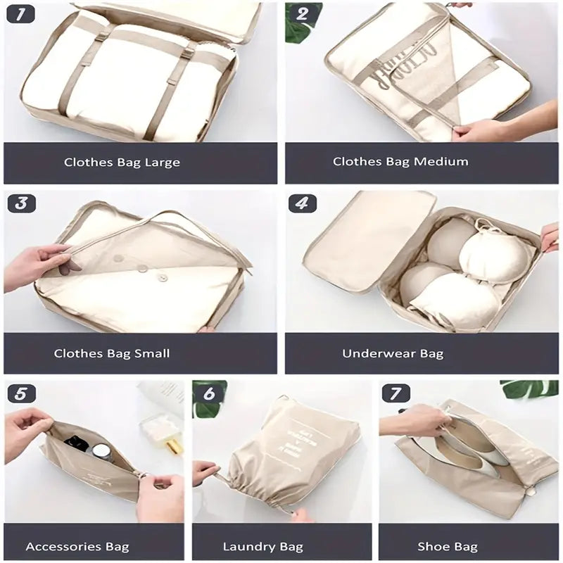 7 PCS Travel Luggage Organizers Bag | For All Kinds Of Clothes & Accessories